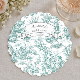 Vintage floral turquoise toile de jouy paper coaster