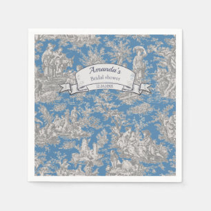 Vintage floral turquoise toile de jouy shower  napkin