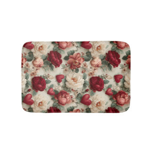Vintage Floral Valentines Pattern Bath Mat