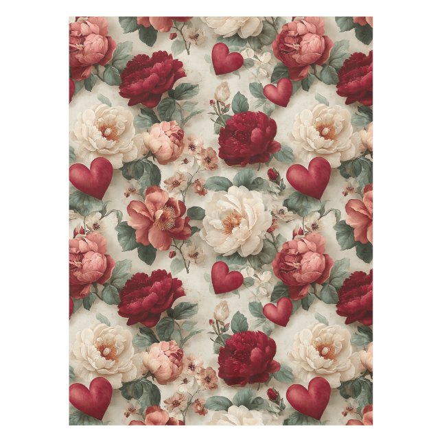 Vintage Floral Valentines Pattern Tablecloth (Front)