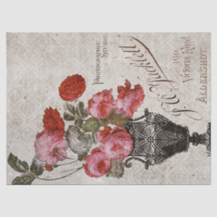 Vintage Floral Vase and Ephemera Decoupage Tissue Paper