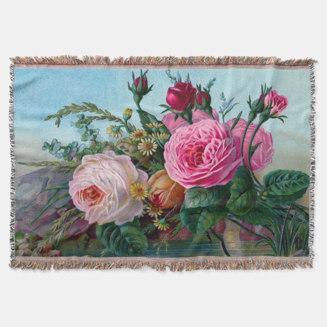 Vintage Floral Vintage Roses Throw Blanket (Front)