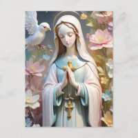 Vintage Floral Virgin Mary Catholic Postcard