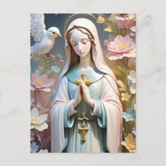 Vintage Floral Virgin Mary Catholic Postcard