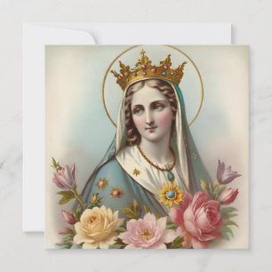 Vintage Floral Virgin Mary Greeting Card