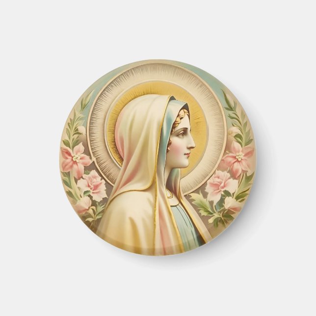 Vintage Floral Virgin Mary Magnet, Catholic Magnet (Front)
