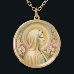 Vintage Floral Virgin Mary Necklace, Catholic Gold Plated Necklace<br><div class="desc">Vintage Floral Virgin Mary Necklace,  Catholic</div>