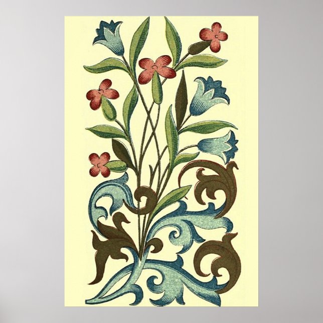 Vintage Floral wallpaper pattern designer yellow Poster (Front)