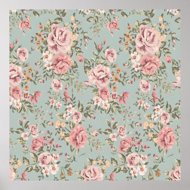 Vintage Floral Wallpaper  Poster (Front)