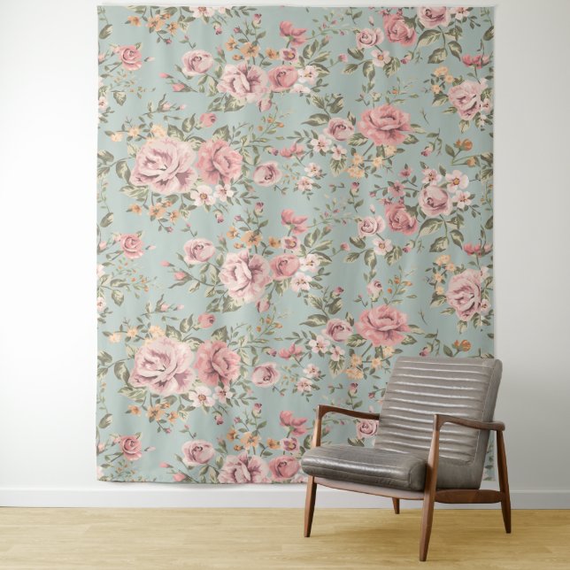 Vintage Floral Wallpaper  Tapestry (In Situ)