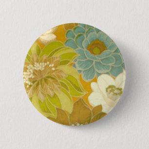 Vintage Floral Wallpaper, Turquoise Green & Brown 6 Cm Round Badge