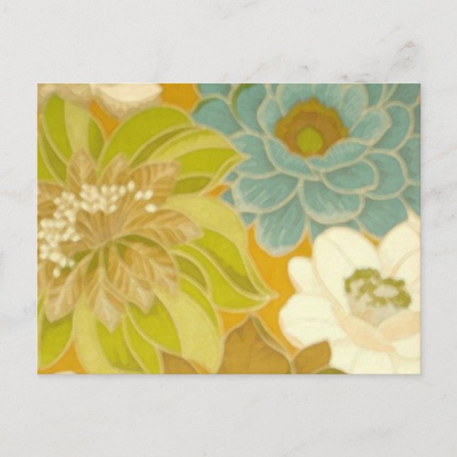 Vintage Floral Wallpaper, Turquoise Green & Brown Postcard (Front)