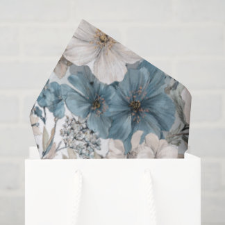 Vintage Floral Watercolor Blue Pink Tissue Paper