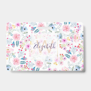 Vintage floral Watercolor hand paint design ID Badge