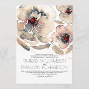Vintage Floral Watercolor Ivory Cream Fall Wedding Invitation