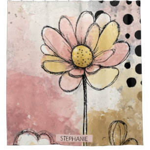 Vintage Floral Watercolor Polka Dot Art (2) Shower Curtain