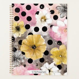 Vintage Floral Watercolor Polka Dot Art (3) Planner