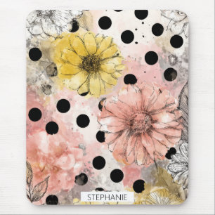 Vintage Floral Watercolor Polka Dot Art (4) Mouse Pad