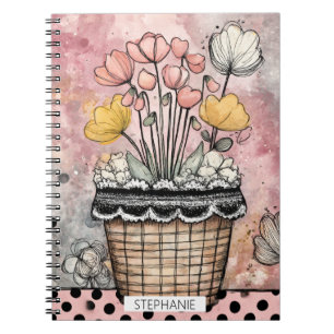 Vintage Floral Watercolor Polka Dot Art (7) Notebook