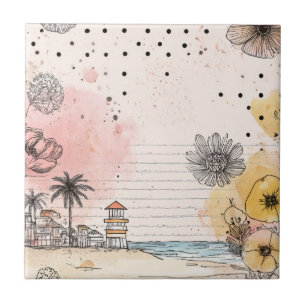 Vintage Floral Watercolor Script Polka Dot Art (1) Ceramic Tile