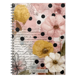 Vintage Floral Watercolor Script Polka Dot Art (2) Notebook
