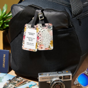 Vintage Floral Watercolor Script Polka Dot Art (3) Luggage Tag