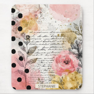 Vintage Floral Watercolor Script Polka Dot Art (5) Mouse Pad