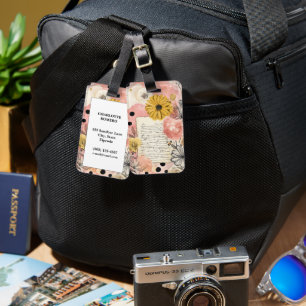 Vintage Floral Watercolor Script Polka Dot Art (6) Luggage Tag