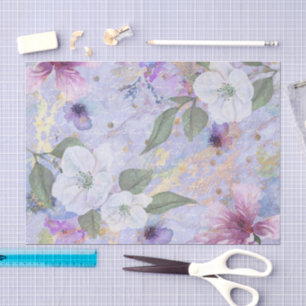 Vintage floral watercolor script, purple blue gold tissue paper