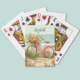 Vintage Floral Watercolor Tropical Beach Bike Playing Cards