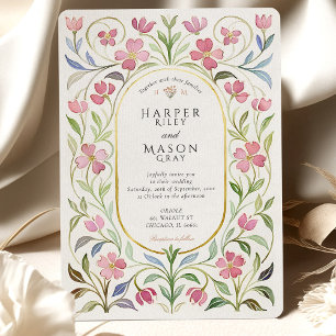 Vintage Floral Watercolor Wedding Invitation