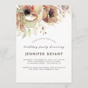 Vintage Floral Watercolors Fall Birthday Party Invitation