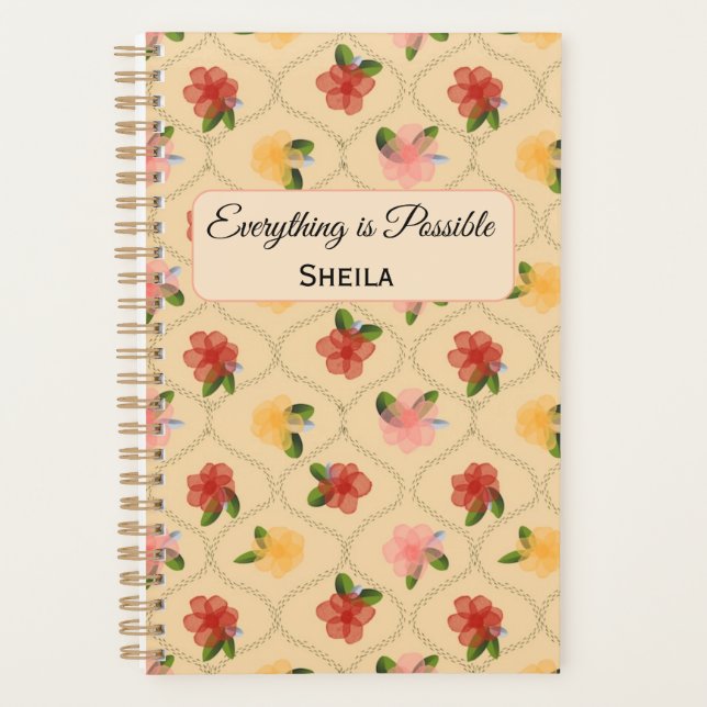 Vintage floral watercolour diamond Notebook Planner (Front)
