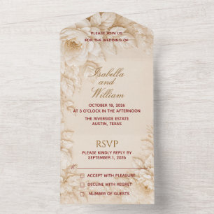 Vintage Floral Wedding All-in-One Invitation