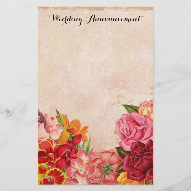 Vintage Floral Wedding Announcement Scrapbook Stationery (Front)