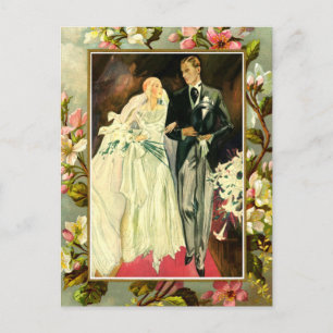 Vintage floral wedding couple template postcard