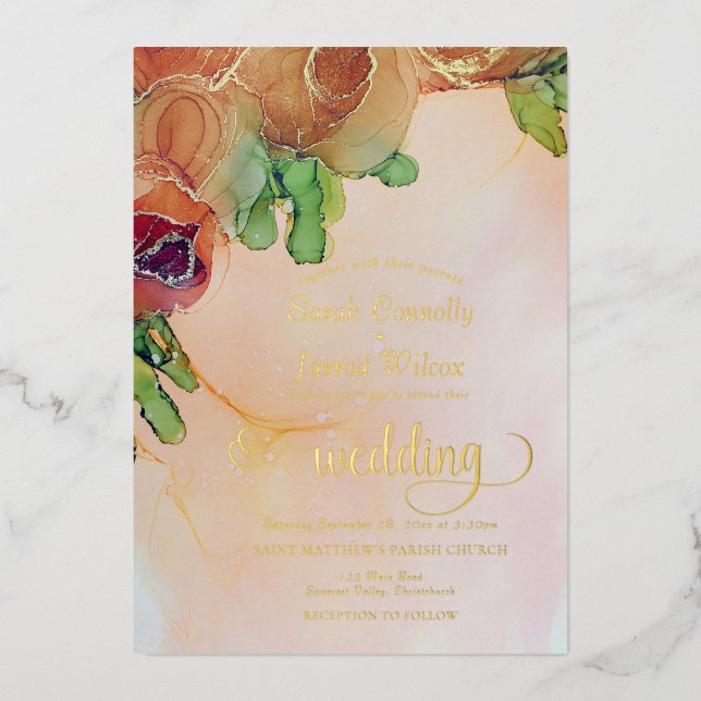 Vintage Floral Wedding Gold Foil Invitation (Front)