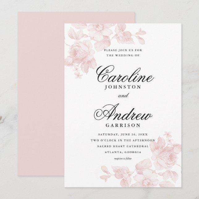 Vintage floral wedding invitation (Front/Back)