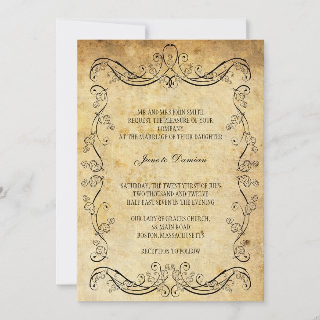 Vintage Floral Wedding Invitation (Front)