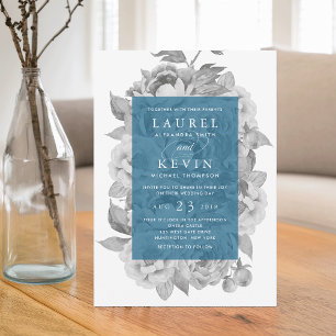 Vintage Floral Wedding Invitation Cerulean