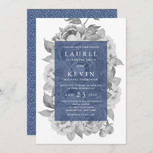 Vintage Floral Wedding Invitation   Navy
