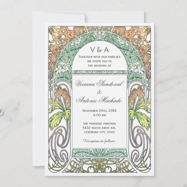 Vintage Floral Wedding Invitations IV (Colours) (Front)