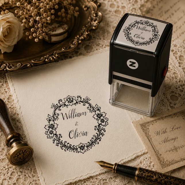 Vintage Floral Wedding Name Self-inking Stamp (Creator Uploaded)