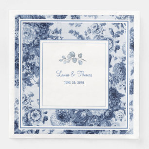 Vintage Floral Wedding Names Date Classic Napkin