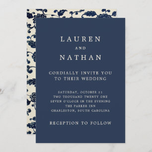 Vintage Floral Wedding   Navy and Cream Invitation