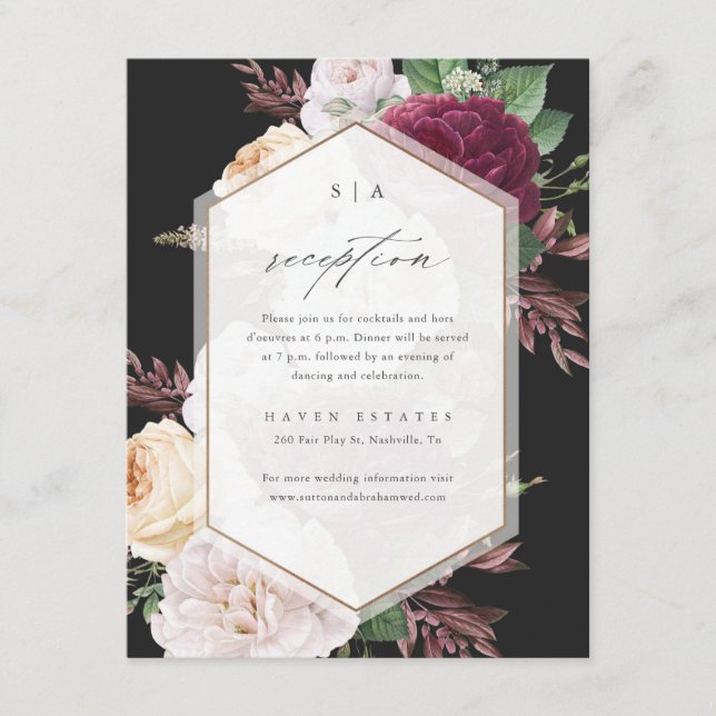 Vintage Floral Wedding Reception Enclosure Card (Front)
