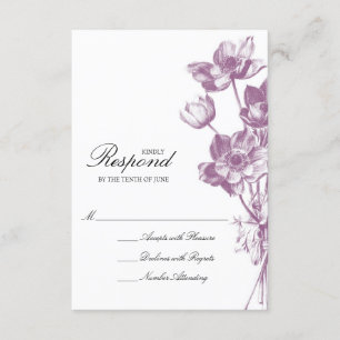 Vintage Floral Wedding RSVP / White Card