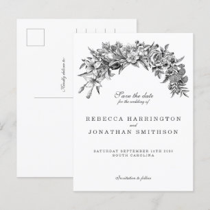 Vintage Floral Wedding Save The Date  Postcard