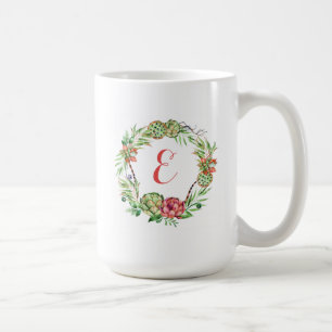 Vintage Floral Wedding Succulent   Monogram Coffee Mug