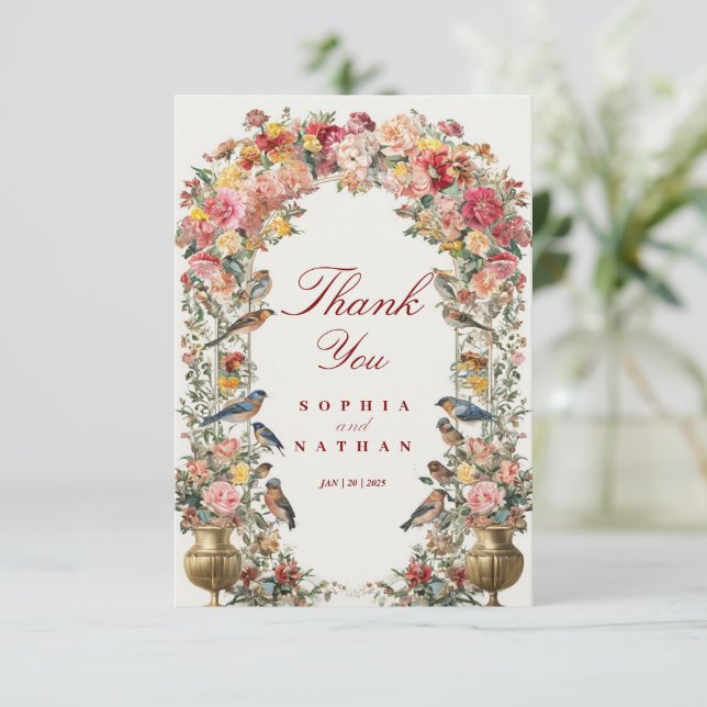 Vintage Floral Wedding Thank You Card  (Standing Front)